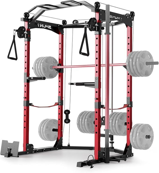 Power Cage, Multi-Functional Power Racks for Home Gym with Cable System, 1600LBS Weight Capacity Fitness Reality Squat Rack for Strength Workout with More Training Attachment,Black