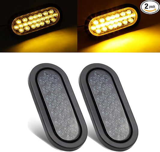 6 Inch Smoked Lens Amber 24 LED Clearance Lamp w/Rubber & Plug kit included Fender Marker Lights Turn Tail for Trailer Truck 12v DC (2 Pcs)