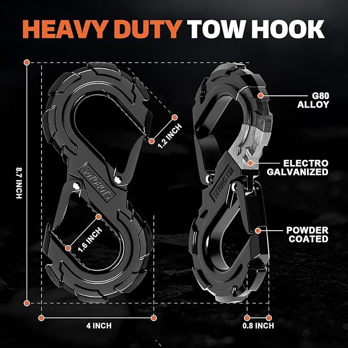 AUTOBOTS Tree Saver Strap 3" x 8' with S-Shaped Tow Hook，Heavy Duty Tow Strap 35300LBS Break Strength - Emergency Recovery Strap Winch Extension