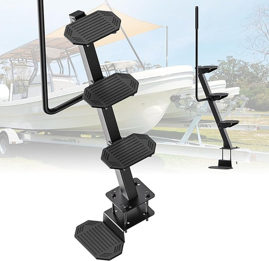 Heavy-Duty Boat Trailer Steps,Boat Trailer Tongue Steps with Anti-Slip Handrail,EVA Anti-Slip Mat,450Lbs Capacity，Multiple Installation Angles,4 Steps