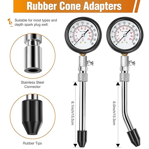 9 Pieces Automotive Compression Tester Kit and Spark Plug Tester, Universal Car and Motorcycle Engine Testing Tools for Cylinder Pressure Gauge (Red)