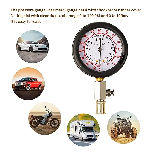 Oil Pressure Tester Tool, Oil Pressure Gauge kit, 0-140 PSI Pressure Test Diagnostic Tools, Engine Oil Pressure Tester Tool kit, for car Truck (red)