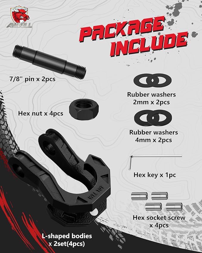 3/4" D Ring Separate Shackles, 52,910lbs Break Strength Easy Open Towing Winch Shackles, Heavy Duty Shackles with 7/8" Screw Pin for Tow Strap Winch Off Road Vehicle Recovery, BlackBlack