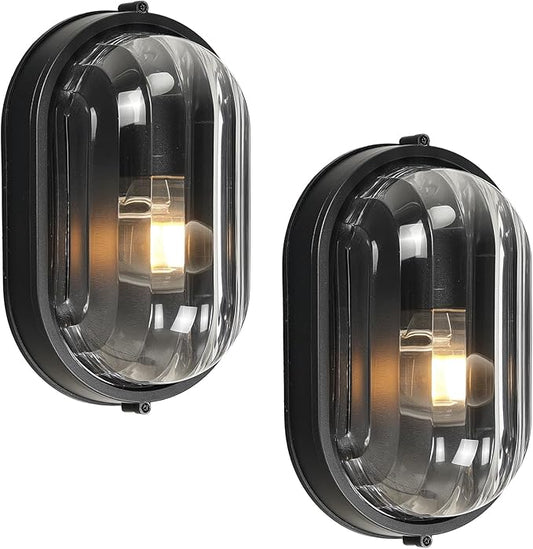 11 Inch Waterproof Bulkhead Light Fixture Outdoor Ceiling Light Black Sauna Light with UL Listed Aluminum Frame and Thickened Clear Glass Shade 2 Pack