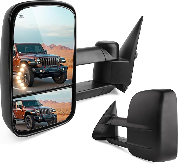DWVO Towing Mirrors Compatible with 03-06 Chevy Silverado Tahoe GMC Sierra Extendable Tow Mirrors, Powered Heated with Arrow Signal Light