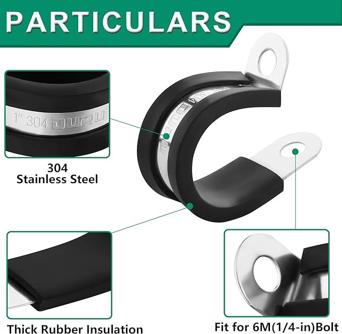 10pcs 2 Inch Stainless Steel Cable Clamps,Rubber Coated Cushioned Insulated Cable Clamp,Automotive Cable Wire Clamps,Pipe Clamps,Metal Clamp for Tube,Lines,Wire Cord Installation(Black,51mm)