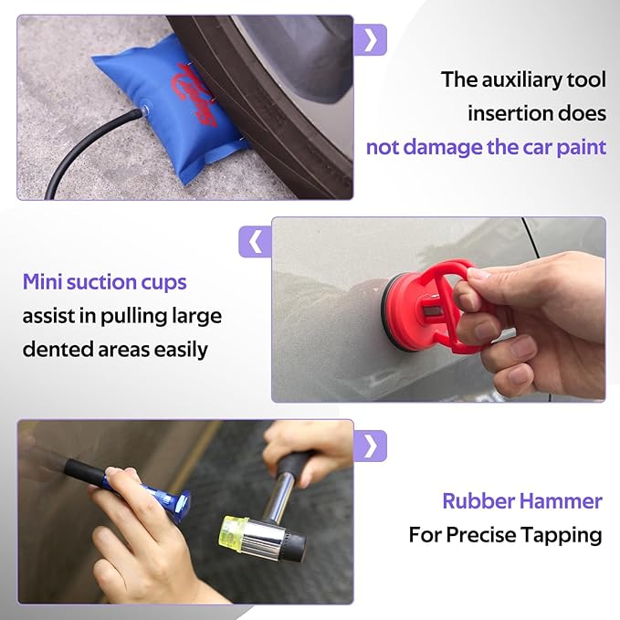 Paintless Dent Repair Kit with Slide Hammer – Auto Dent Puller Tool Set with Multi-Size Heads, Line Board,100W Glue Gun & Storage Bag for Car Door,Hood,Body,Roof