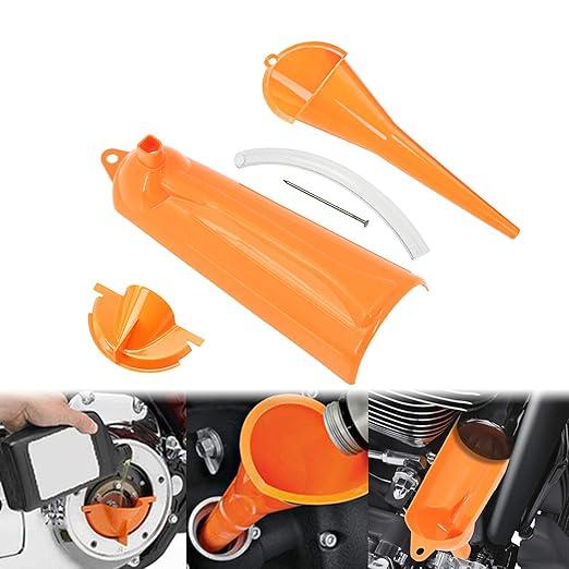 HDBUBALUS Crankcase Fill Funnel Primary Case Oil Fill Oil Filter Funnel Set Compatible with Harley 3 Pcs Orange