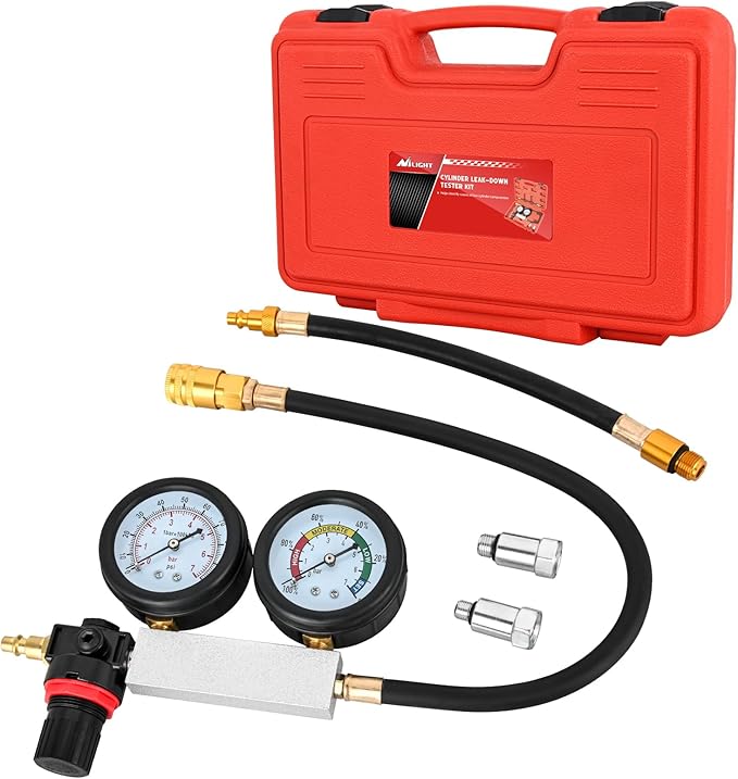 Nilight Cylinder Leak Down Tester, Gasoline Engine Compression Dual Gauge Leakdown Detector Automotive Tool Set with 10 12 14mm Spark Plugs