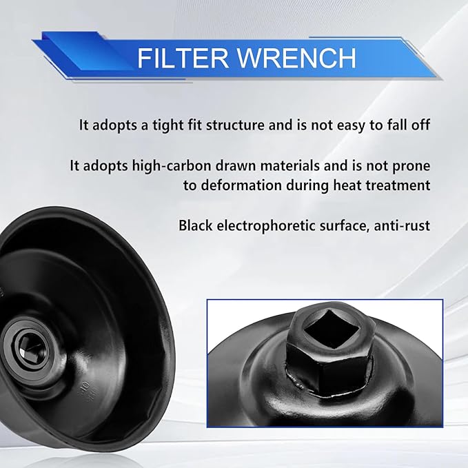 86mm 16 Flutes Oil Filter Wrench - Steel Socket Kit Compatible With BM and V0LV - Housing Caps Removal Tool