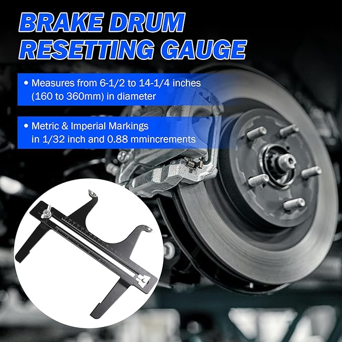 Brake Measuring Tool/Brake Resetting Gauge - Brake Reset Instrument Tool for Rear Drum Brake Lining, Parking, Rotor Reset, Measurement and Adjustment