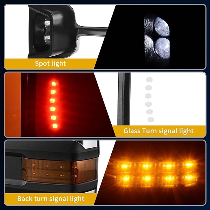 DWVO Towing Mirrors Compatible with 2008-2013 Chevy Silverado GMC Sierra All Models, Silverado 2007 Sierra New Body Style, Power Heated LED Arrow Signal Light Reverse Lights