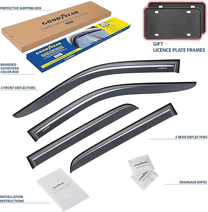 Goodyear Shatterproof Window Deflectors for Dodge Ram 1500 2009-2018 Crew Cab, Tape-on Rain Guards, Window Visors, Vent Deflector Visor, Car Accessories, 4 pcs. - GY008884