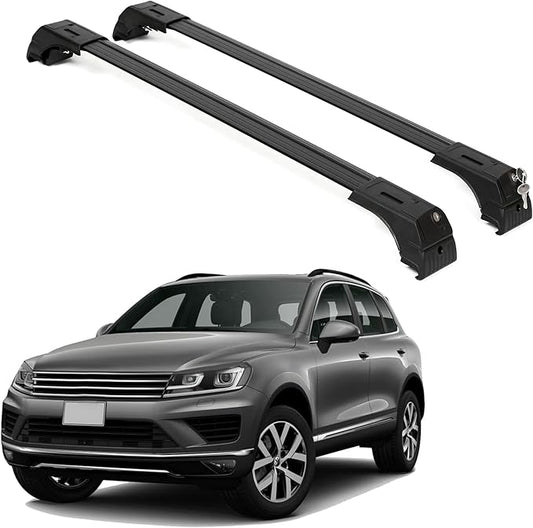 ERKUL Roof Rack Cross Bars for VW Volkswagen Touareg 2011-2018 | Aluminum Crossbars with Anti Theft Lock for Rooftop | Compatible with Raised Rails - Black