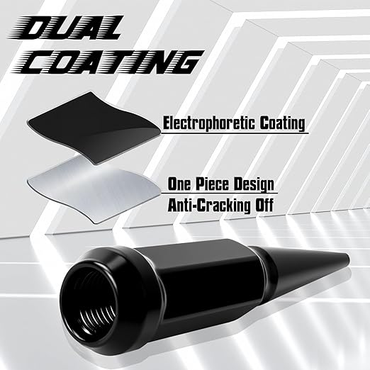 1/2-20 Spiked Lug Nuts, 3/4" Hex Closed End Nut with 1 Socket Key, Wheel Spiked Lug Nuts for Grand Cherokee, Cherokee, Liberty, Wrangler,Fit for Aftermarket Wheel (24Pcs,Black)
