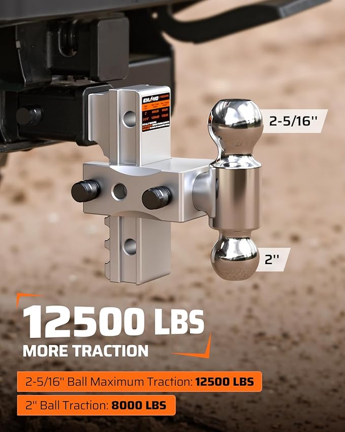 Ehaho Adjustable Trailer Hitch, Drop Hitch 2 Inch Receiver with 6 Inch Drop/Rise for Truck 12,500 LBS GTW, Waterproof Double Anti-Theft Locking Hitch Pins