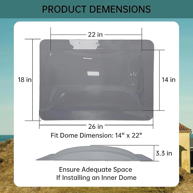 RV Skylight Replacement 18" x 26" -Universal Outer Dome Fits All Standard 14"x22" Openings, RV Shower Skylight for Camper Trailer Fifth Wheel Motorhome Truck (SMOKE)