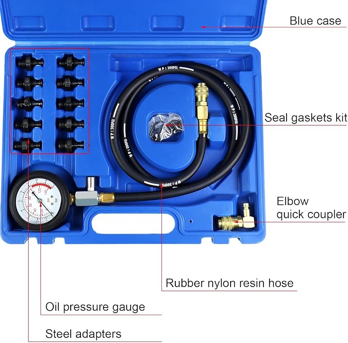 YSTOOL Oil Pressure Tester Kit Professional Oil Pressure Gauge Tool for Engine Diagnostic Test with Hose Adapters and Carry Case for Cars ATVs Trucks Use 0-140psi