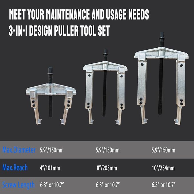 Gear Puller Set, 3 in1 Heavy Duty Bearing/Pulley Puller Kit, Lengthening Styles Cr-V Steel Gear Puller Tool for Removal Bearing, Gear, Pulley, Flywheel. Red