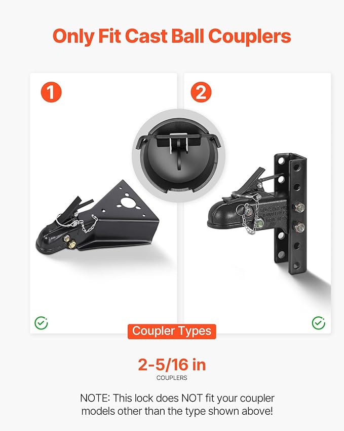 VEVOR Trailer Lock, Fits 2-5/16-Inch Cast Ball Couplers, Heavy Duty Hitch Lock with 3 Keys Secures Security Chains, Corrision-Resistant, Anti-Theft RV Trailer Locks for RV, Trailer, Boat