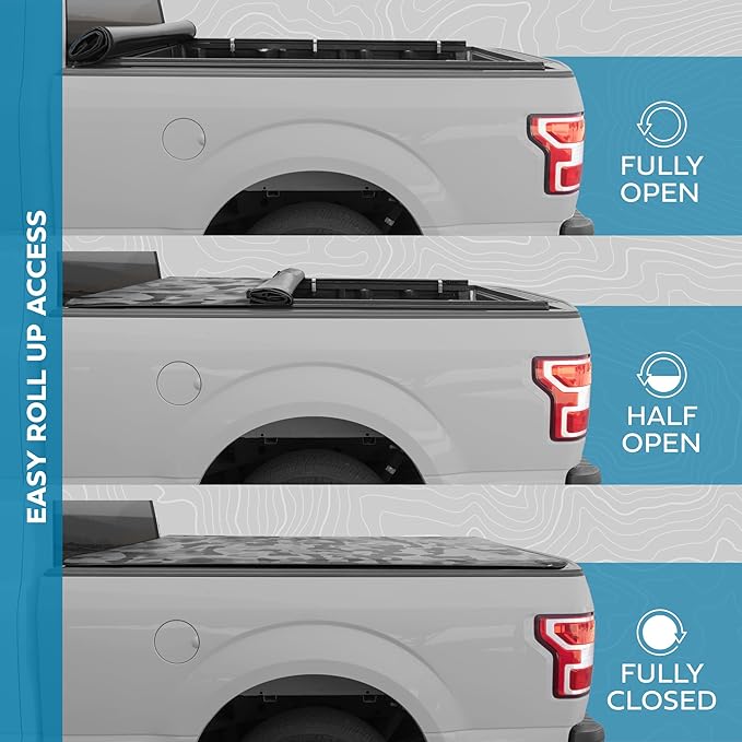 Camo Tonneau Cover Soft Roll-up Truck Bed Protector All Weather Retractable for Chevrolet Chevy Silverado 1500 2019-2025 and GMC Sierra 1500 19-25 Short Bed 5.8 ft