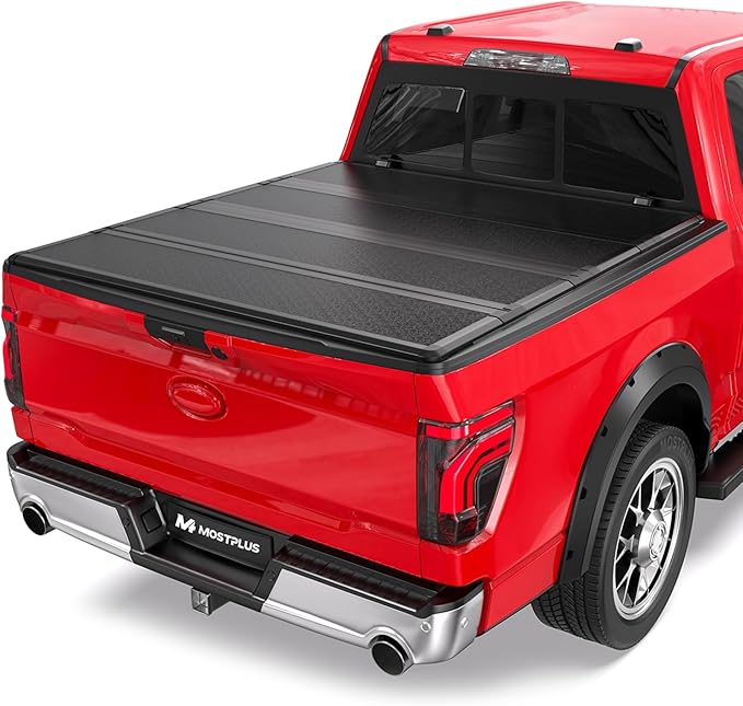MOSTPLUS Low Profile/Fiberglass Quad Fold Truck Bed Tonneau Cover Hard Folding Compatible with Ford F150/F250/F350 2004-2025 5.5ft/6.5ft