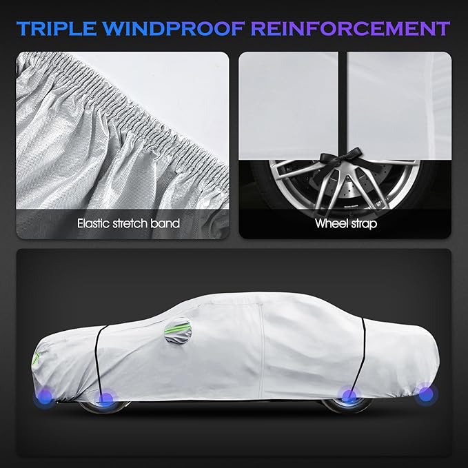 Car Cover Custom Fit for Dodge Challenger 2008-2025,6 Layers Truck Cover Waterproof All Weather for Automobiles,Outdoor Full Exterior Cover,Rain, Sun, Wind Protection,Silver