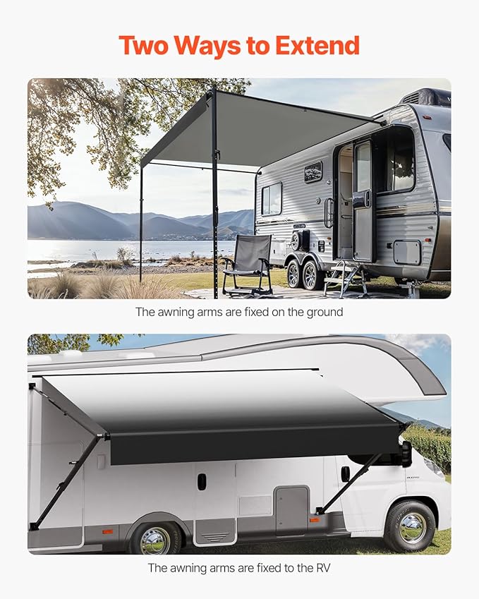 VEVOR Manual RV Awning Complete Kit, 14' Retractable Awning with Aluminum Alloy Frame, Outdoor Trailer Awning, Fit for Most RVs(Black Fade)