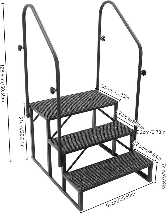 RV Steps with Handrail, 3-Step Stairs Steps, Upgrade RV Stair W/Non-Slip Mat, 450Lbs Mobile Home Stairs for RV, Travel Trailer, Camper Outdoor