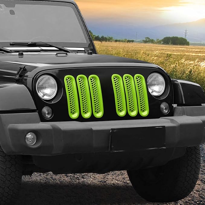 Mesh Grill Insert Grille Inserts Cover Fit for 2007-2018 Jeep Wrangler JK JKU(Green)