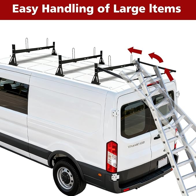 hightall Van Ladder Rack with Roller,Adjustable Length 50-61" Van Roof Rack with Cargo Stoppers,Compatible with Ford Transit150/250/350