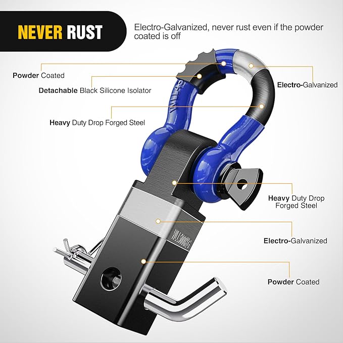 Nilight Shackle Hitch Receiver 2Inch 45000 LBs Breaking Strength 3/4" D Ring Trailer Pin Heavy Duty Solid Recovery Towing Kit for Trucks Jeeps Off-Road