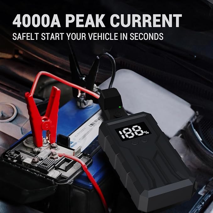 Jump Starter 4000A Peak, Portable Car Battery Jump Starter for 9L Gas 8L Diesel Engines, Power Pack with LED Flashlight, USB Quick Charge, Auto Battery Charger for Cars, Trucks, SUV, Gifts for Men