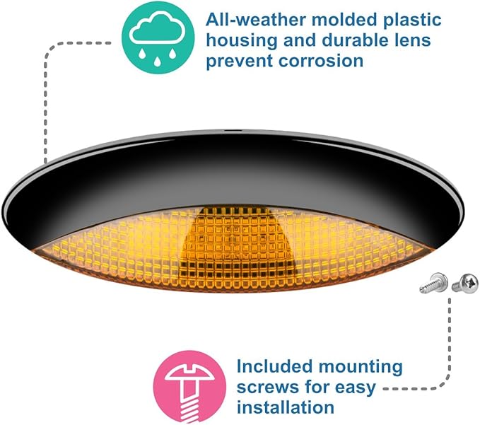 Lumitronics RV LED Euro-Style Porch Light, Amber Lens (Black)