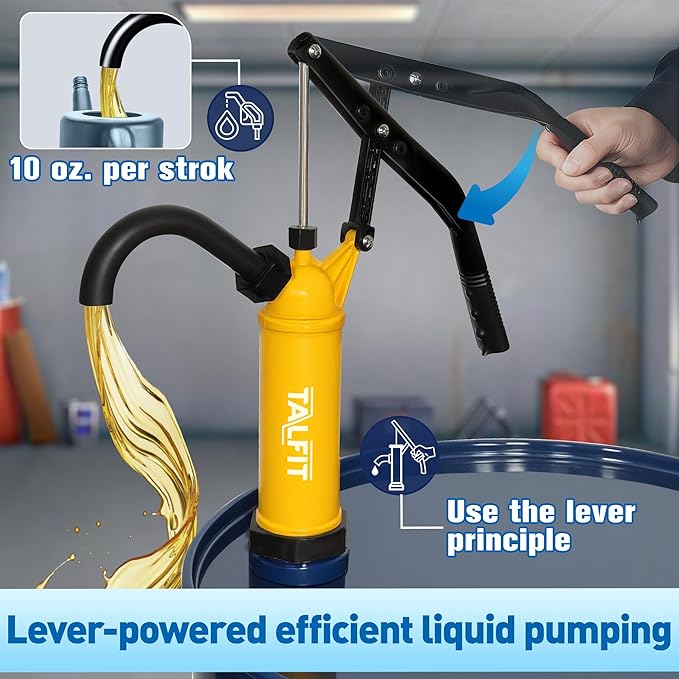 Lever Action Barrel Pump,55 Gallon Drum Pump, For Fuels, Chemicals, Corrosive Liquids, Water Based Fluids, Fits 5 to 55 Gallon Drums & Barrels (Reinforced PP - High Corrosion Resistance)