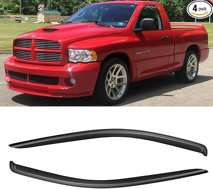 Window Rain Guards Visors for 2002-2008 Dodge Ram 1500 Regular Cab, Out-Channel Window Vent Wind Deflectors Shades for 2003-2009 Ram 2500 3500 Standard Cab