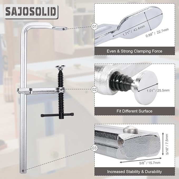 4 Pcs Welding Clamps Heavy Duty with 3" Throat Depth, Bar Size 5/8" x 5/16" (15.7 x 7.5 mm), 440 Lbs Clamping Force, Forged Steel Bar Clamp for Wood, Metal, Pipe, Welding and DIY Projects