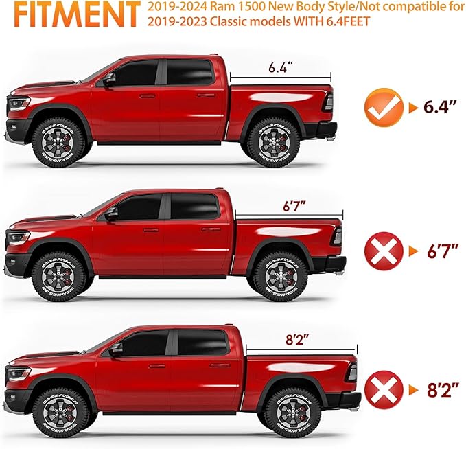 Nilight Soft Roll Up Truck Bed Cover Compatible with Ram 1500 2019 2020 2021 2022 2023 2024 2025 New Body Style,6.4ft