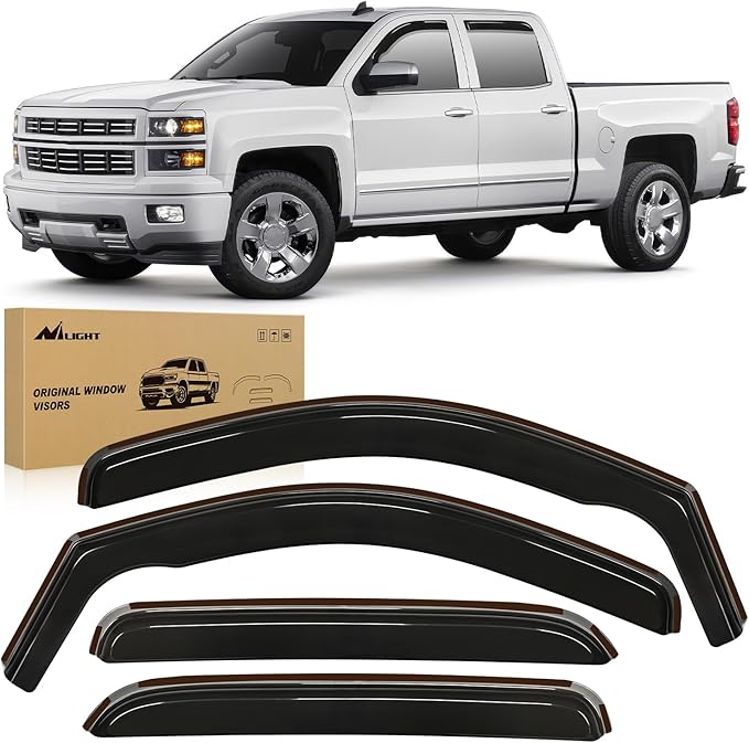 Nilight Window Visor Compatible with Chevy Silverado 1500/Avalanche 2007 2008 2009 2010 2011 2012 2013 GMC Sierra 1500/Silverado/Sierra 2500-3500HD Crew Cab Yukon XL in Channel Rain Guards