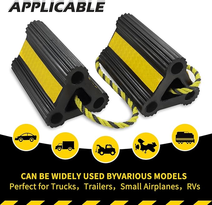 Vacallity Wheel Chocks for RV Trailer Car Truck, Upgrade Rubber Wheel Chocks with Rope Easy to Use,Camper Travel Chock Blocks Wheel Immobilizers & Chocks (6.2" 1pair)