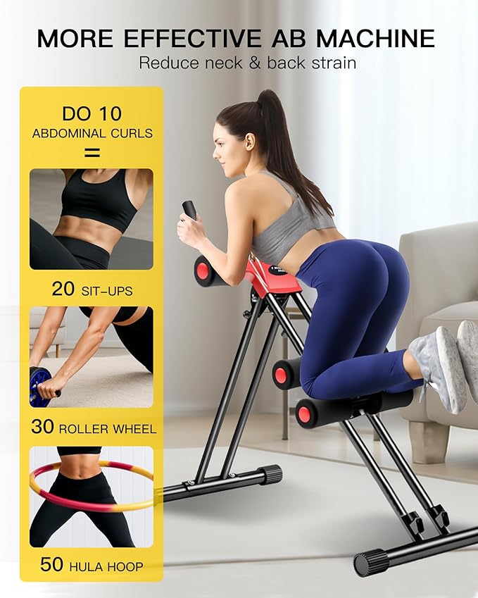 Ab Machine Abdominal Stomach Workout: Adjustable Ab Trainer Machine Ab Cruncher Core Strength Training Equipment for Home Gym Foldable for Women and Men