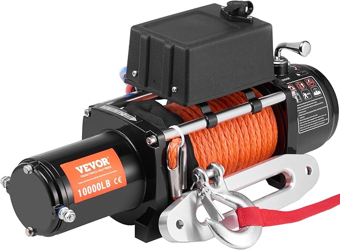 VEVOR Electric Winch, 10,000 lb Truck Trailer Jeep Winch, 12V DC 7/20 in x 65 ft Synthetic Rope Aluminum Fairlead Wireless & Wired Remote Control, IP55 Waterproof Towing for Off Road Jeep SUV Boat