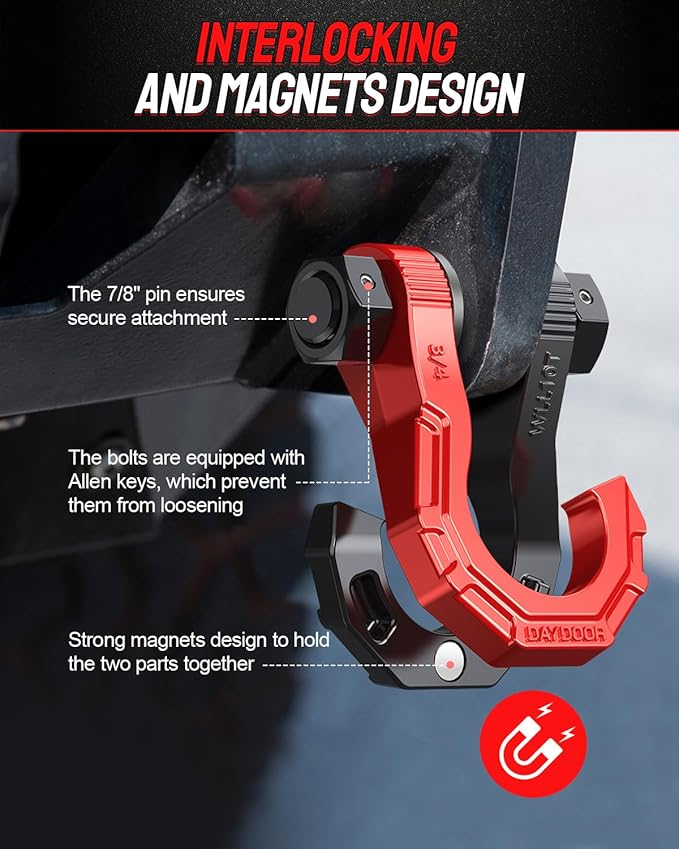 DAYDOOR D Ring Shackles with Snatch Block, 45,000Lbs Break Strength Towing Winch Shackle, 3/4" Heavy Duty Shackles with 7/8" Screw Pin for Off Road Vehicle Recovery (2 Pack,Red)