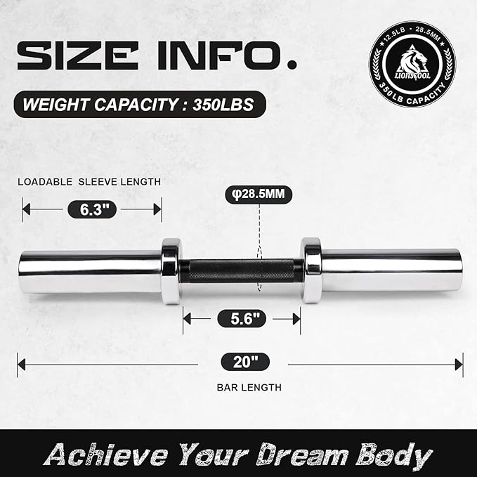 LIONSCOOL 16"/20” Loadable Dumbbells Pairs in Commercial Grade, Heavy Duty Olympic Dumbbell Bar/Handle for Strength Training, Compatible with 2’’ Standard Plates