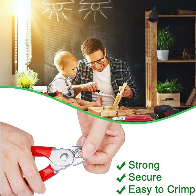 480Pcs 3/4" 1/2" 3/8" 1" Galvanized Hog Rings with Bent Hog Ring Pliers Assortment, Professional Upholstery Hog Rings Installation Kit for Bungee Shock, Cords, Animal Pet Cages, Bagging