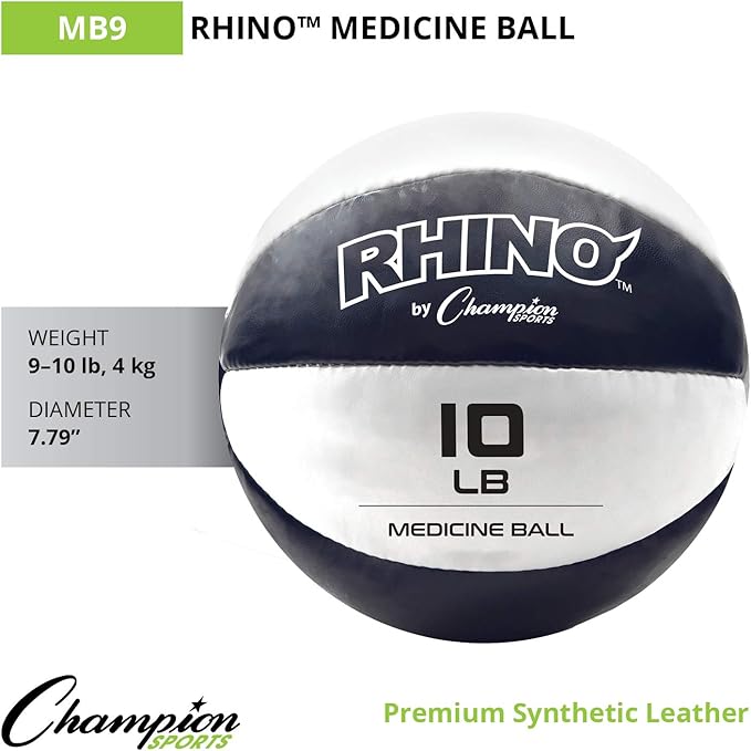 Champion Sports Exercise Medicine Balls, Leather with No-Slip Grip - Weighted Med Ball Set for Weight Training, Stability, Plyometrics, Cross Training, Core Strength - Multiple Styles