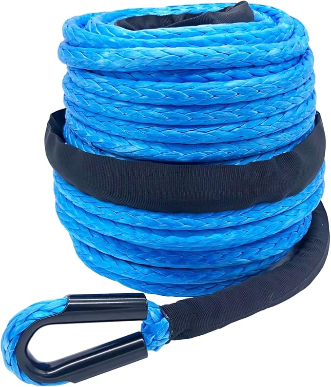 Ucreative 3/8" x 92' Synthetic Winch Rope 26500LBs Line Cable with Sheath for Off Road Vehicle SUV (Blue)