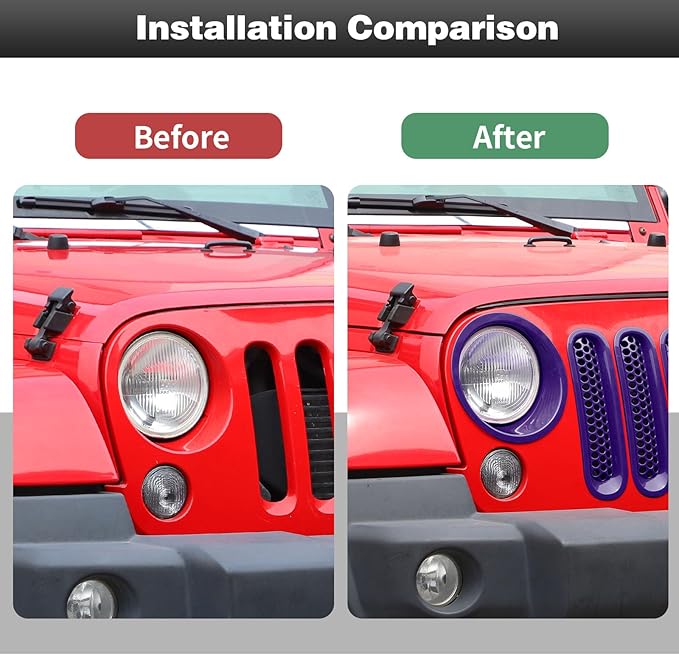 CheroCar for JK Mesh Grille Grill Insert & Headlight Cover Trim Exterior Accessories for Jeep Wrangler JK 2007-2017,Purple…