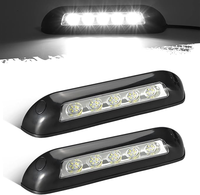 Partsam 2Pcs 8” RV Porch Lights 12V IP67 Waterproof Utility Strip Lights Bar Surface Mount for Motorhome Caravan Camper Boat Marine Black Housing