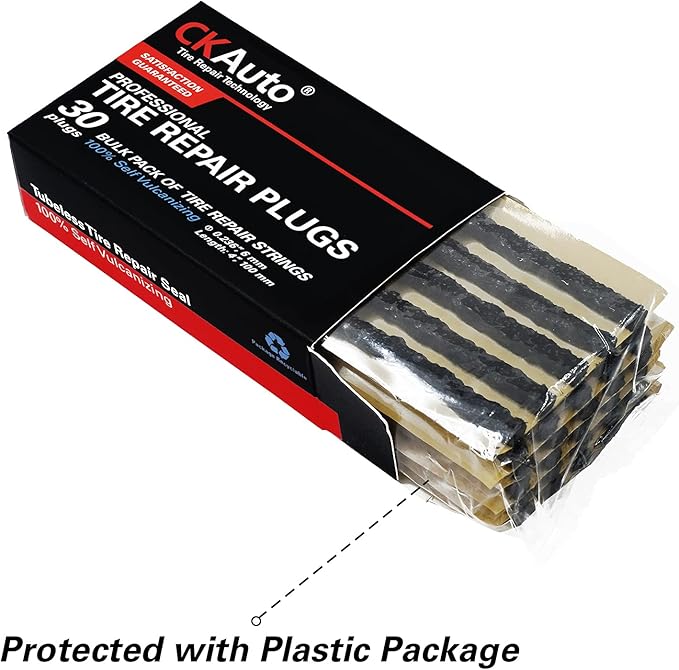CKAuto 30pcs 4" Black Tire Repair Strings, Automotive Tool Tire Repair Plugs for Tubeless Off-Road Tires Car, Bike, ATV, UTV, Wheelbarrow, Mower